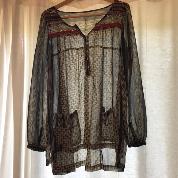•Free People• Sheer Patterned Blouse - Picture 3 of 12